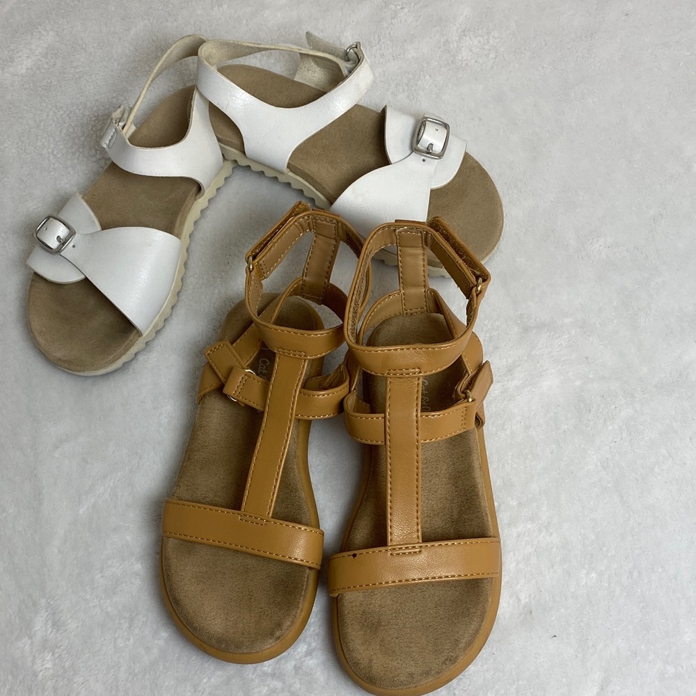 Cat & Jack Kids T-Strap Sandals - White and Tan Size 11